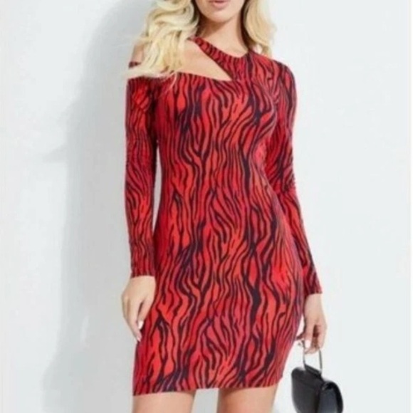 Guess Red & Black Kingdom Zebra Animal Print Stripe Shasti Dress Size Small S - Picture 1 of 10